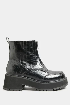 M&Co Limited Collection Black Croc Leather Look Zip Chunky Boots In Wide E Fit><noscript><img width=