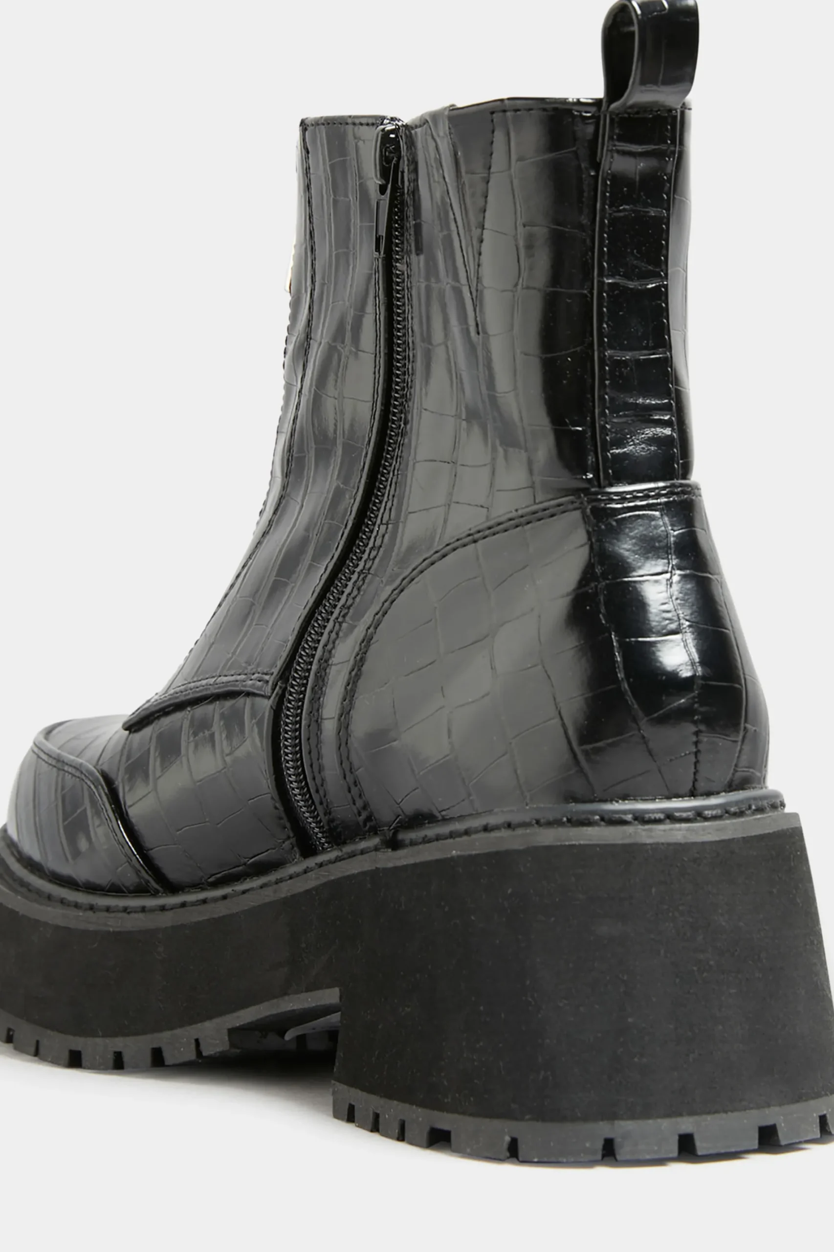 M&Co Limited Collection Black Croc Leather Look Zip Chunky Boots In Wide E Fit>Women Boots