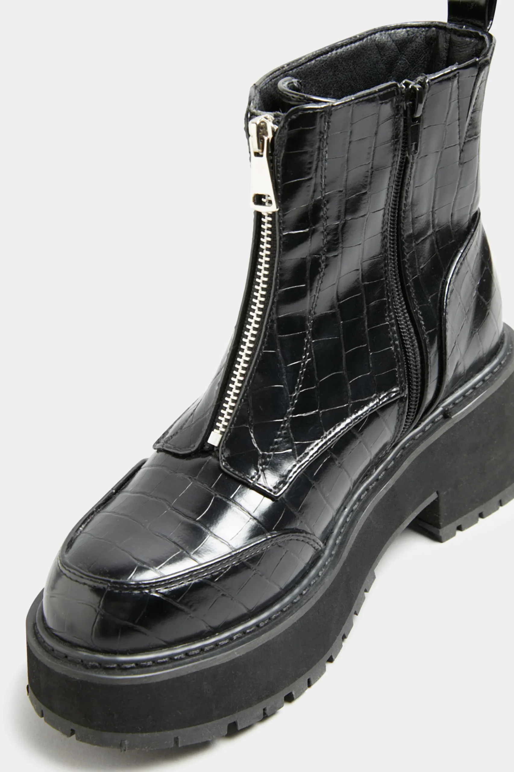 M&Co Limited Collection Black Croc Leather Look Zip Chunky Boots In Wide E Fit>Women Boots