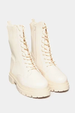M&Co Limited Collection Limited Collection Cream Chunky Sock Lace Up Boots In Wide E Fit & Extra Wide Eee Fit>Women Boots