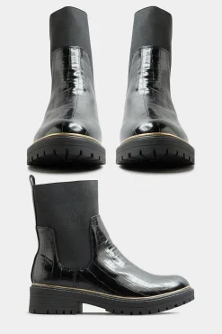M&Co Limited Collection Limited Collection Black Croc Leather Look Ankle Boots In Standard Fit>Women Boots