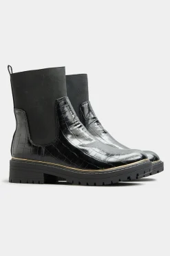 M&Co Limited Collection Limited Collection Black Croc Leather Look Ankle Boots In Standard Fit><noscript><img width=