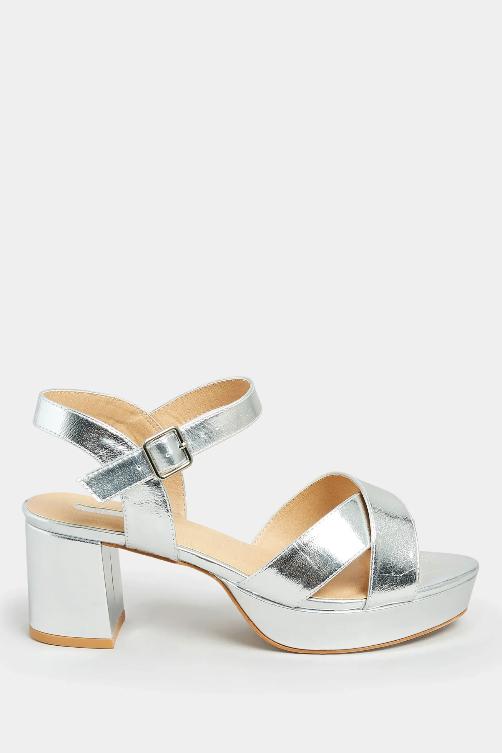 M&Co Limited Collection Limited Collection Silver Metallic Platform Heels In Wide E Fit & Extra Wide Eee Fit>Women Heels