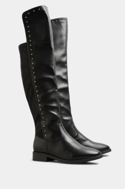 M&Co Limited Collection Limited Collection Black Pu Stud Over The Knee Boots In Wide E Fit & Extra Wide Eee Fit>Women Boots