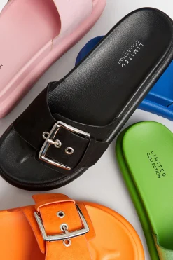 M&Co Limited Collection Limited Collection Orange Buckle Strap Mule Sandals In Wide E Fit & Extra Wide Eee Fit><noscript><img width=