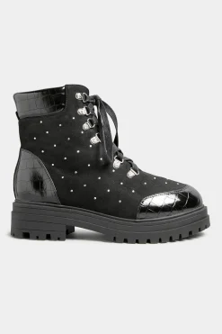 M&Co Limited Collection Limited Collection Black Faux Suede Diamante Stud Lace Up Boots In Extra Wide Eee Fit><noscript><img width=