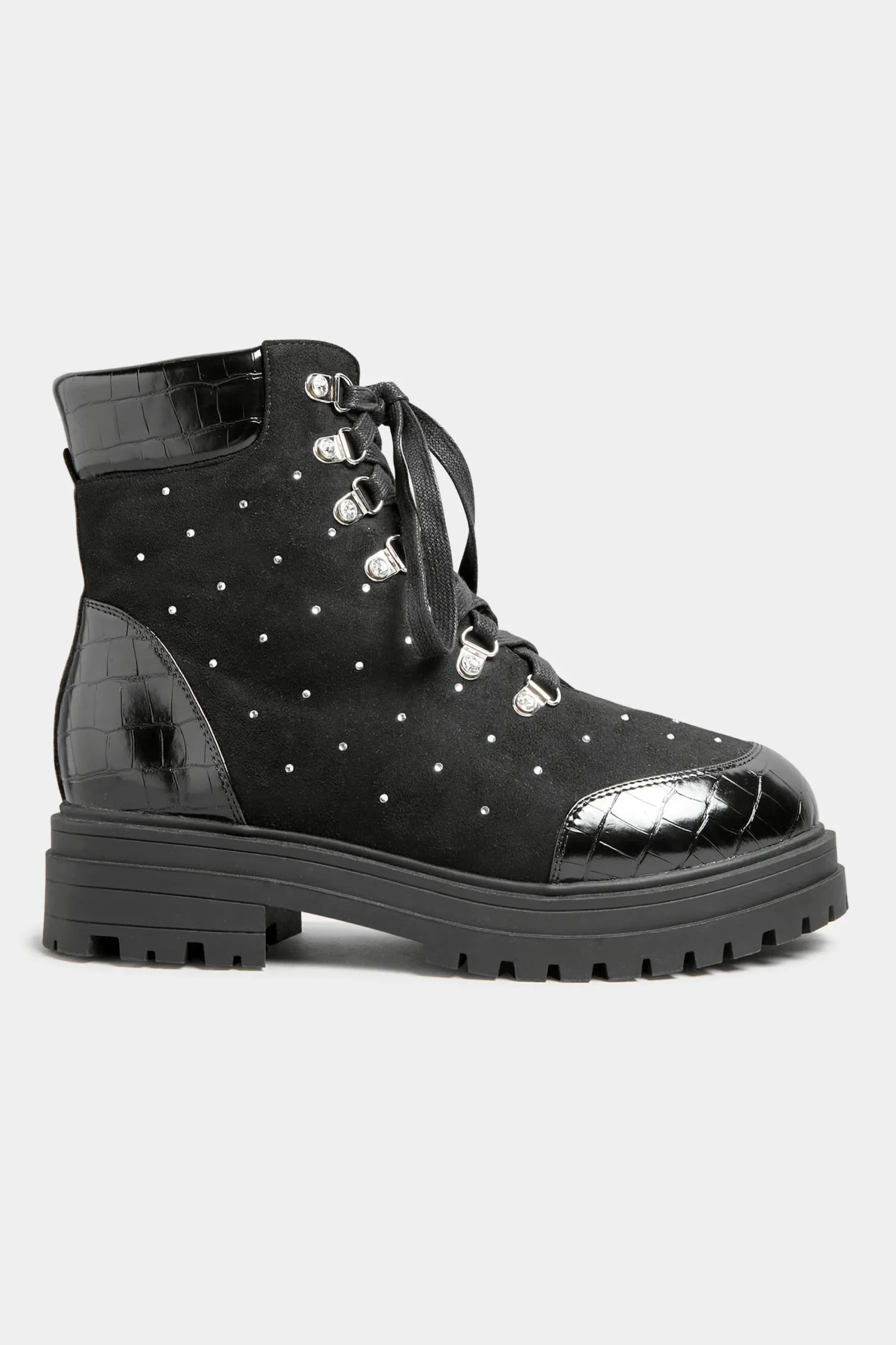 M&Co Limited Collection Limited Collection Black Faux Suede Diamante Stud Lace Up Boots In Extra Wide Eee Fit>Women Boots