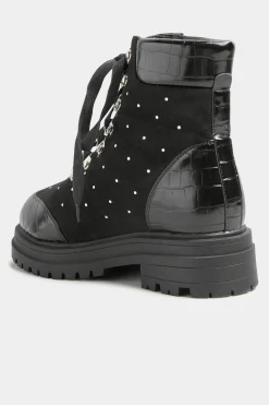 M&Co Limited Collection Limited Collection Black Faux Suede Diamante Stud Lace Up Boots In Extra Wide Eee Fit><noscript><img width=
