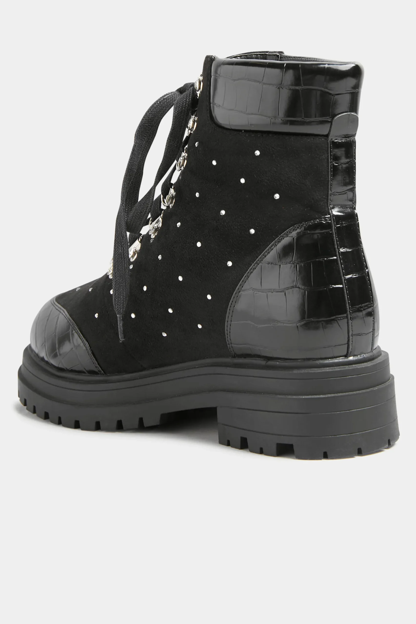 M&Co Limited Collection Limited Collection Black Faux Suede Diamante Stud Lace Up Boots In Extra Wide Eee Fit>Women Boots