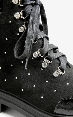 M&Co Limited Collection Limited Collection Black Faux Suede Diamante Stud Lace Up Boots In Extra Wide Eee Fit><noscript><img width=