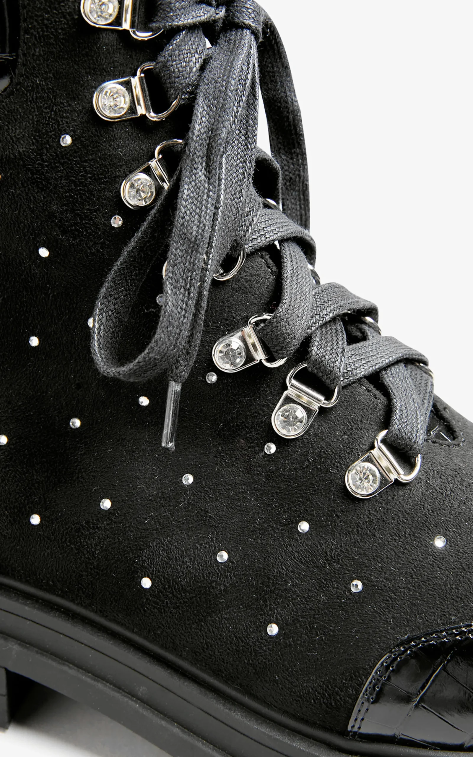 M&Co Limited Collection Limited Collection Black Faux Suede Diamante Stud Lace Up Boots In Extra Wide Eee Fit>Women Boots