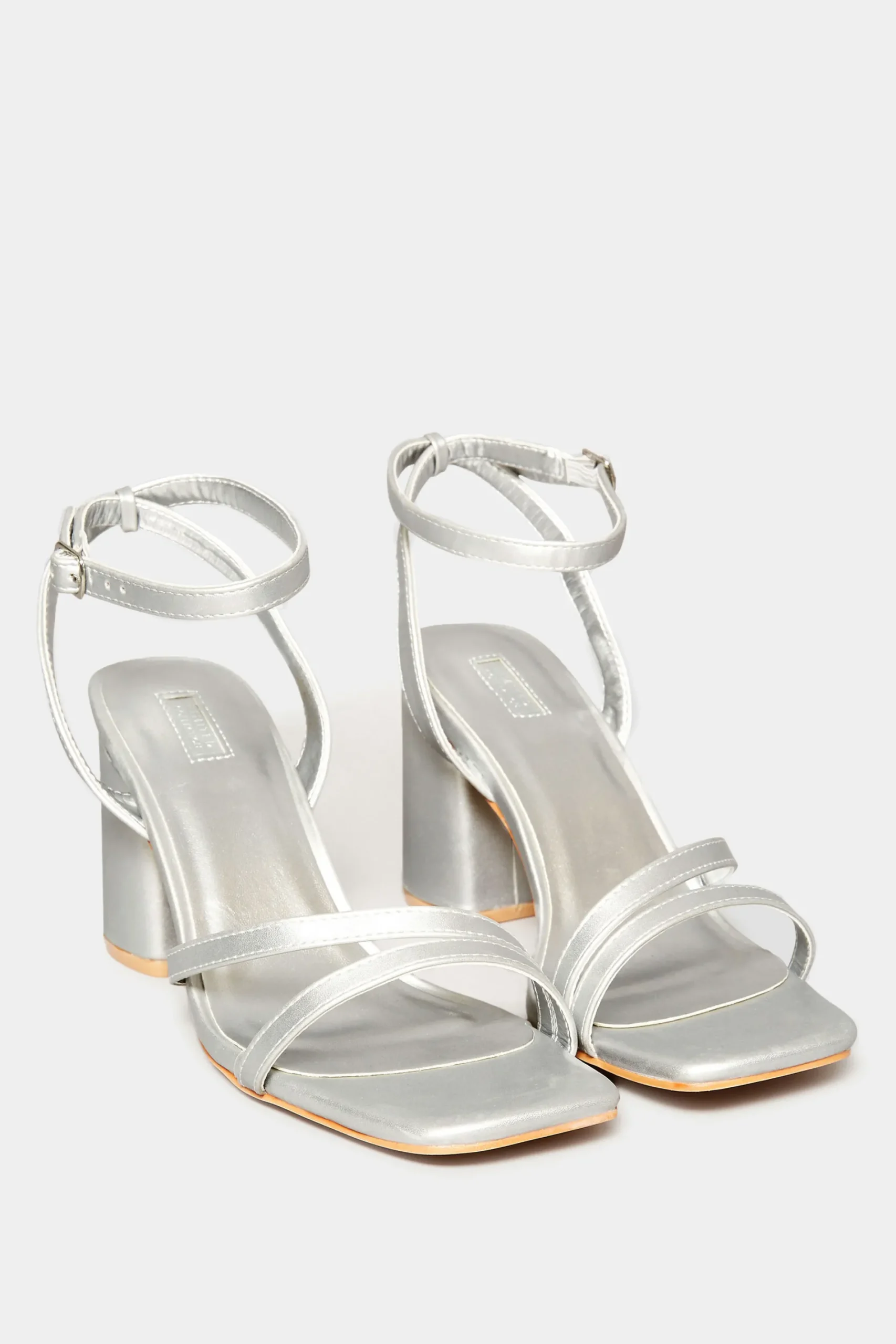 M&Co Limited Collection Limited Collection Silver Asymmetrical Block Heel Sandal In Wide E Fit & Extra Fit Eee Fit>Women Heels