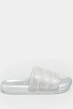 M&Co Limited Collection Limited Collection Silver Diamante Embellished Padded Silders In Wide E Fit><noscript><img width=