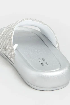 M&Co Limited Collection Limited Collection Silver Diamante Embellished Padded Silders In Wide E Fit><noscript><img width=