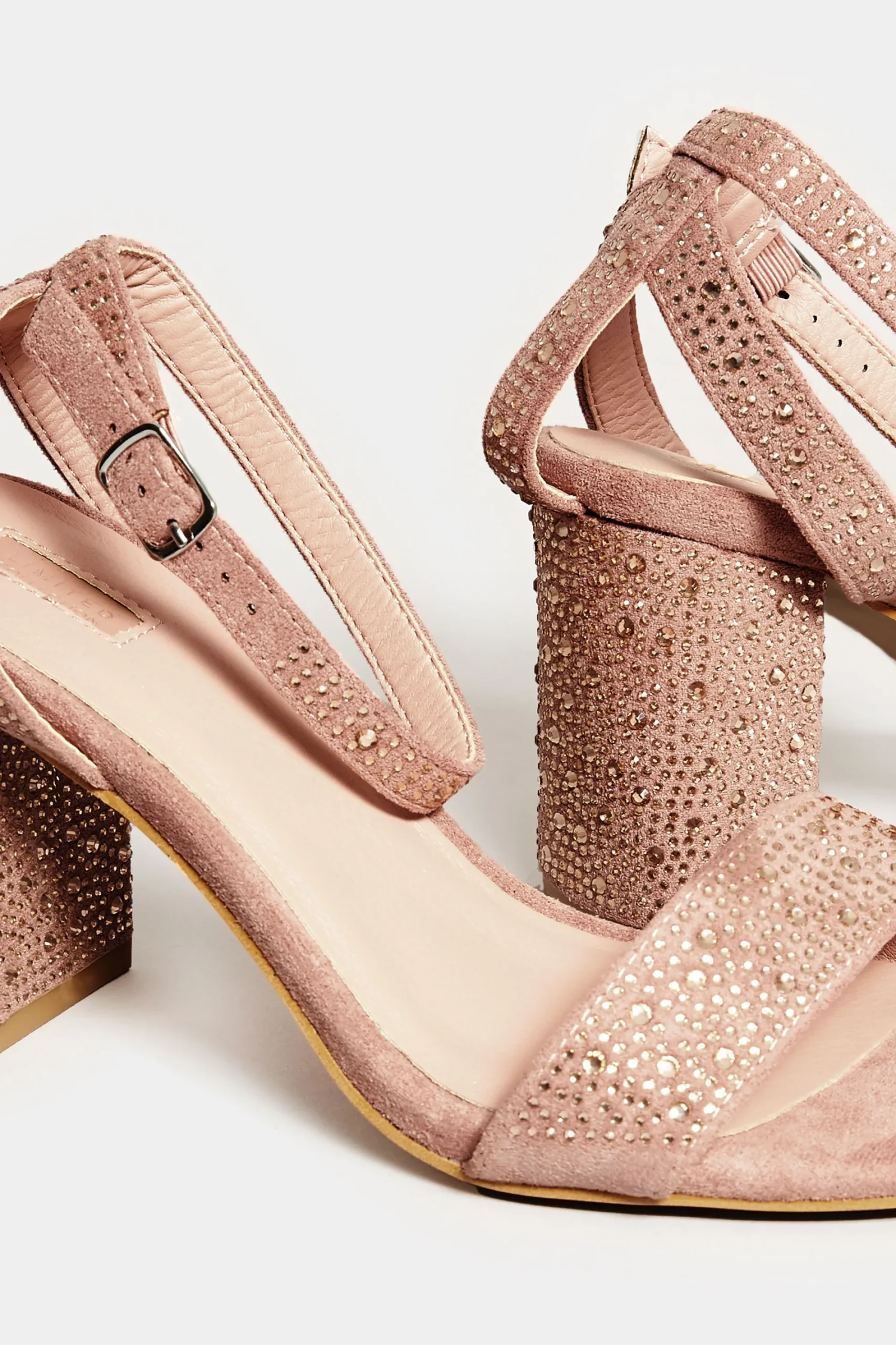 M&Co Limited Collection Limited Collection Pink Faux Suede Diamante Embellished Heels In Wide E Fit & Extra Wide Eee Fit>Women Heels