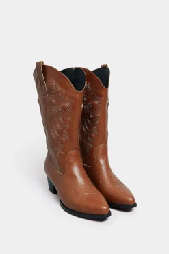 M&Co Limited Collection Limited Collection Tan Brown Cowboy Boots In Extra Wide Eee Fit>Women Boots