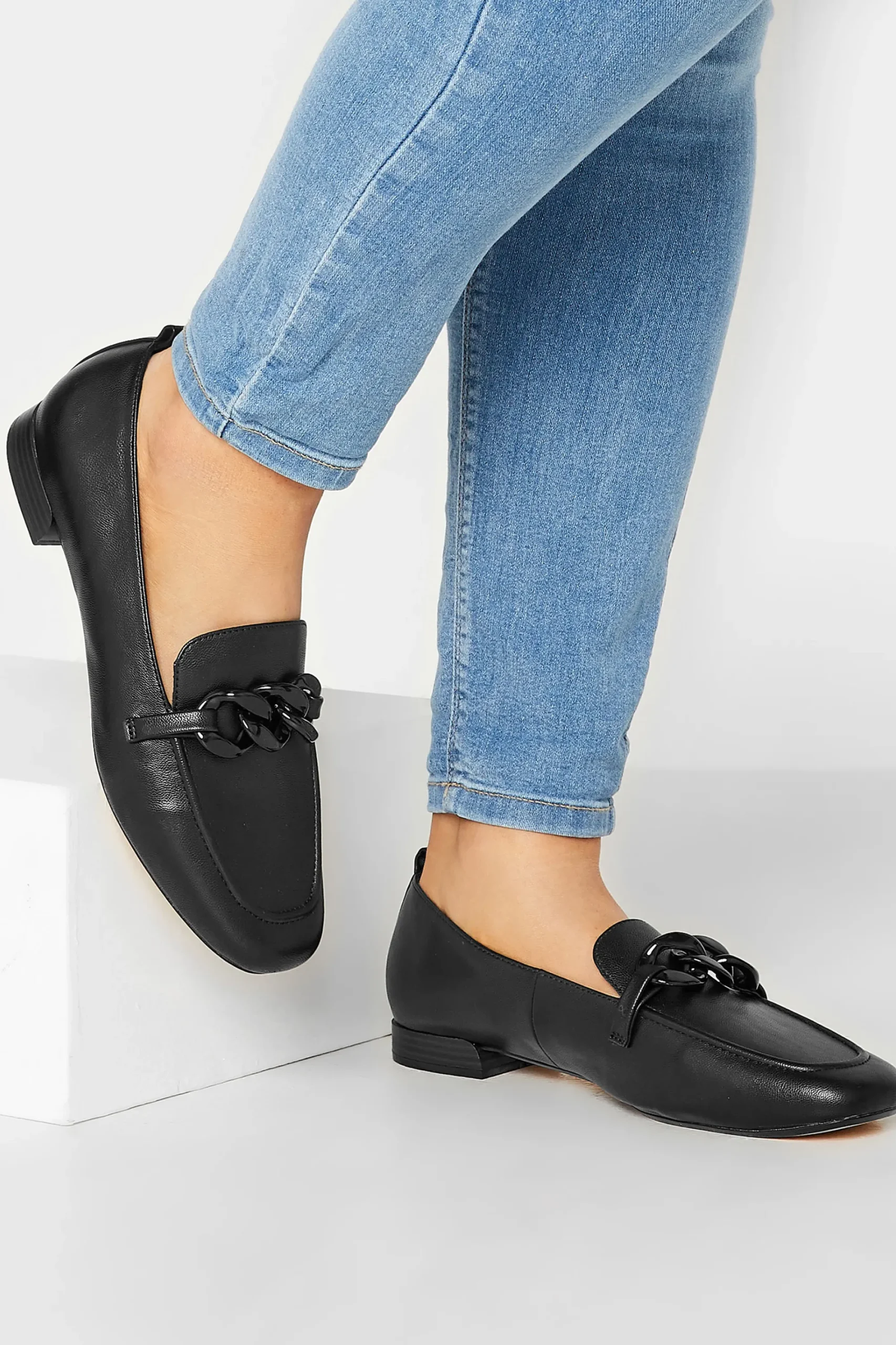 M&Co Limited Collection Limited Collection Black Chain Loafers In Wide E Fit>Women Flat Shoes