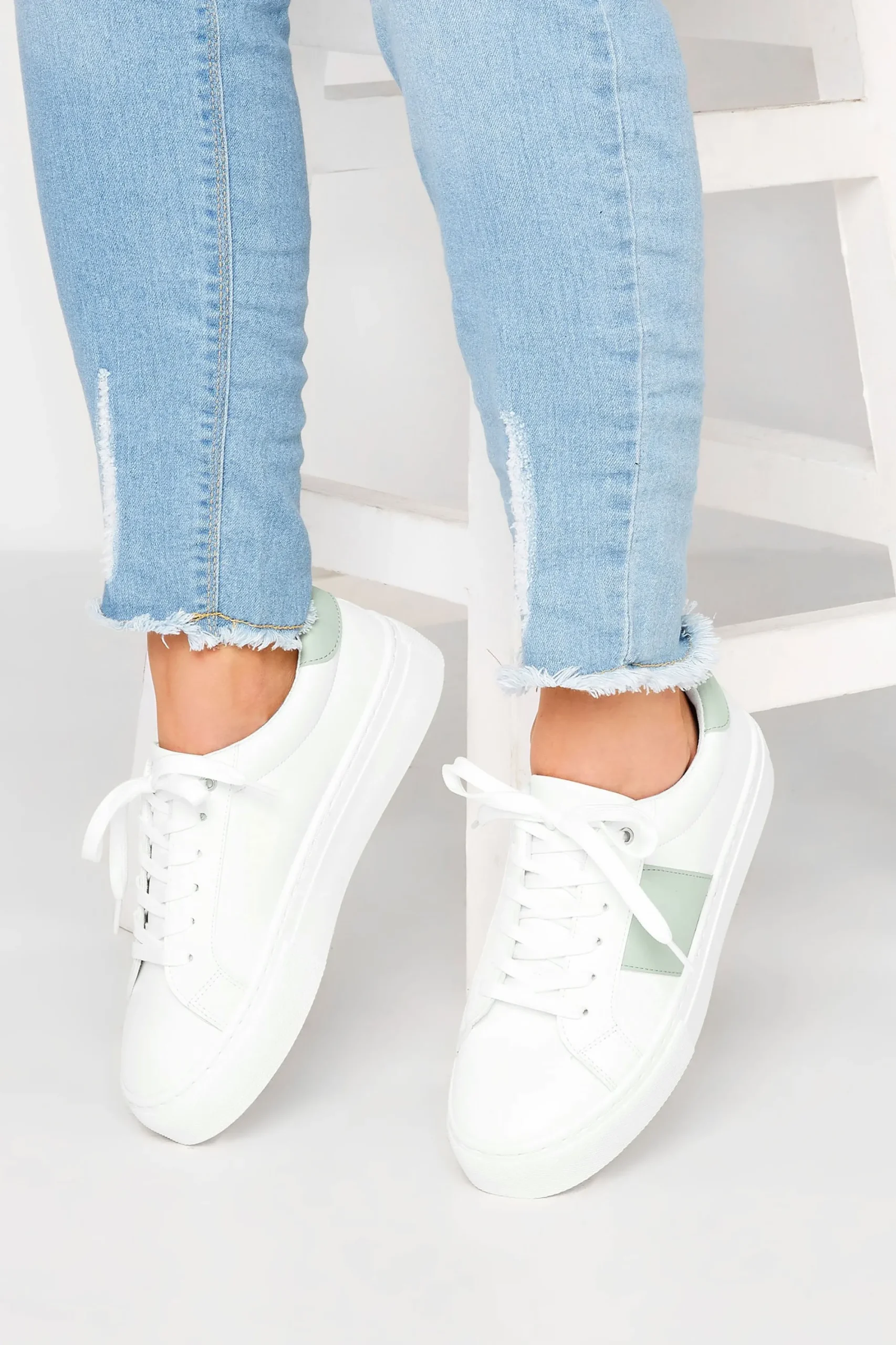 M&Co Limited Collection Limited Collection White & Mint Green Stripe Trainers In Wide Eee Fit>Women Trainers