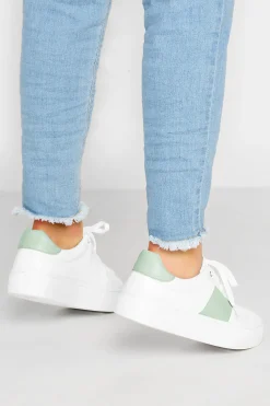 M&Co Limited Collection Limited Collection White & Mint Green Stripe Trainers In Wide Eee Fit>Women Trainers