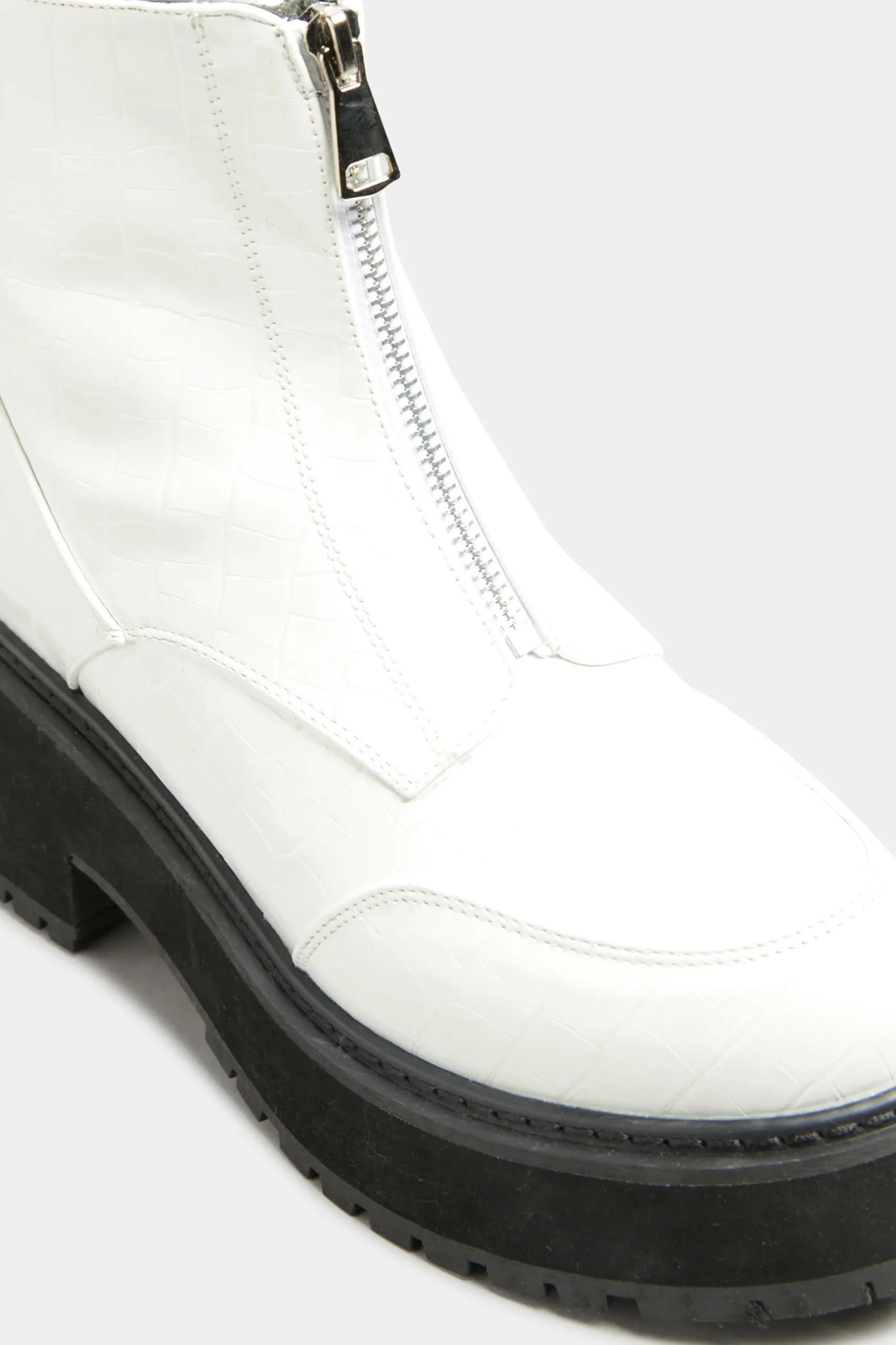 M&Co Limited Collection Limited Collection White Croc Leather Look Zip Chunky Boots In Wide E Fit>Women Boots