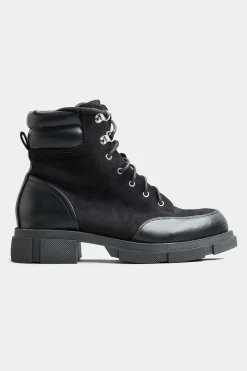 M&Co Limited Collection Limited Collection Black Faux Suede & Leather Lace Up Boots In Wide E Fit><noscript><img width=