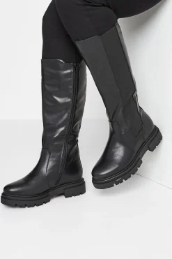 M&Co Limited Collection Limited Collection Black Elasticated Knee High Cleated Boots In Wide E Fit & Extra Wide Eee Fit>Women Boots