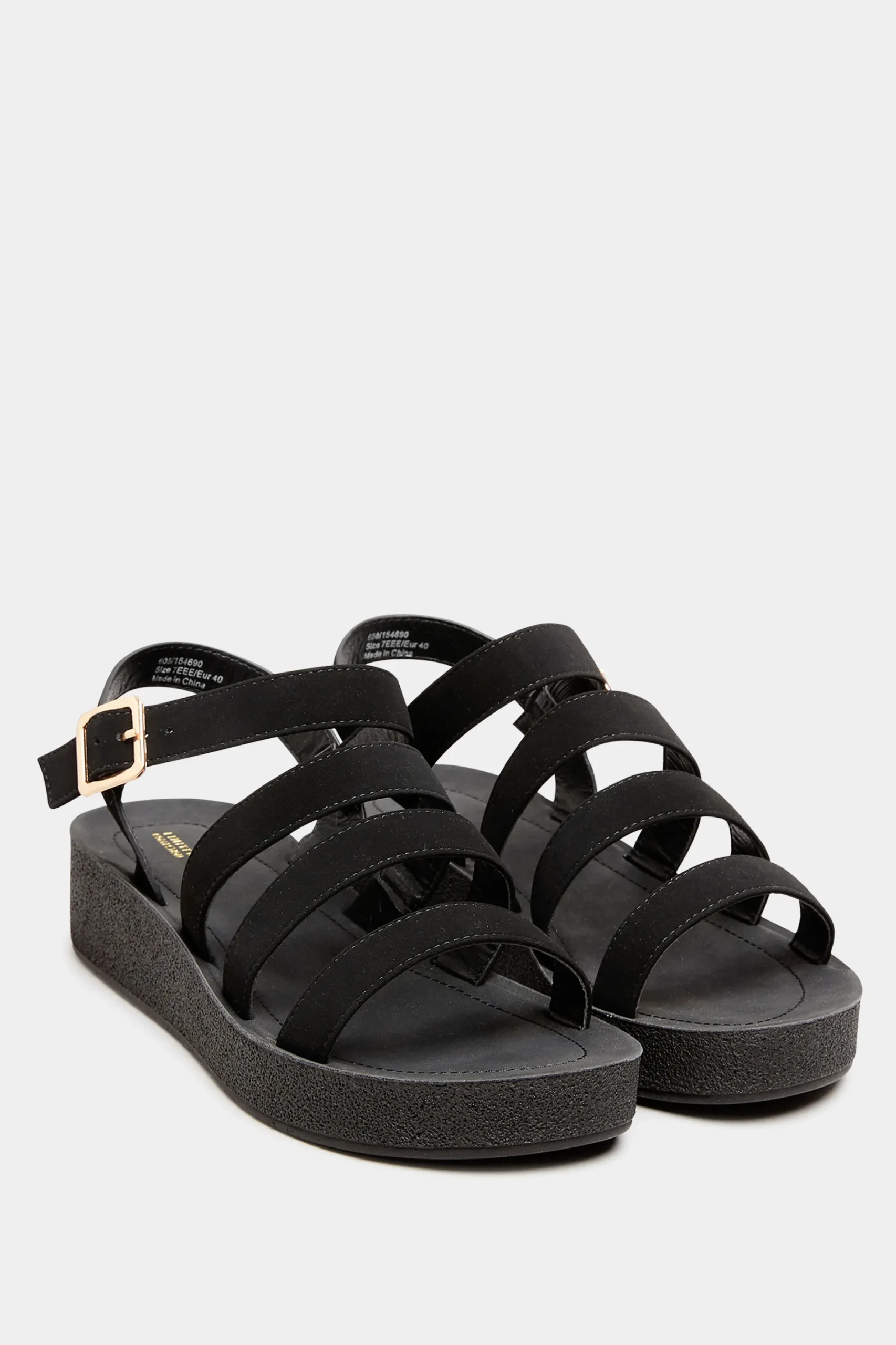 M&Co Limited Collection Limited Collection Black Multi Strap Sporty Platform Sandals In Extra Wide Eee Fit>Women Flat Shoes