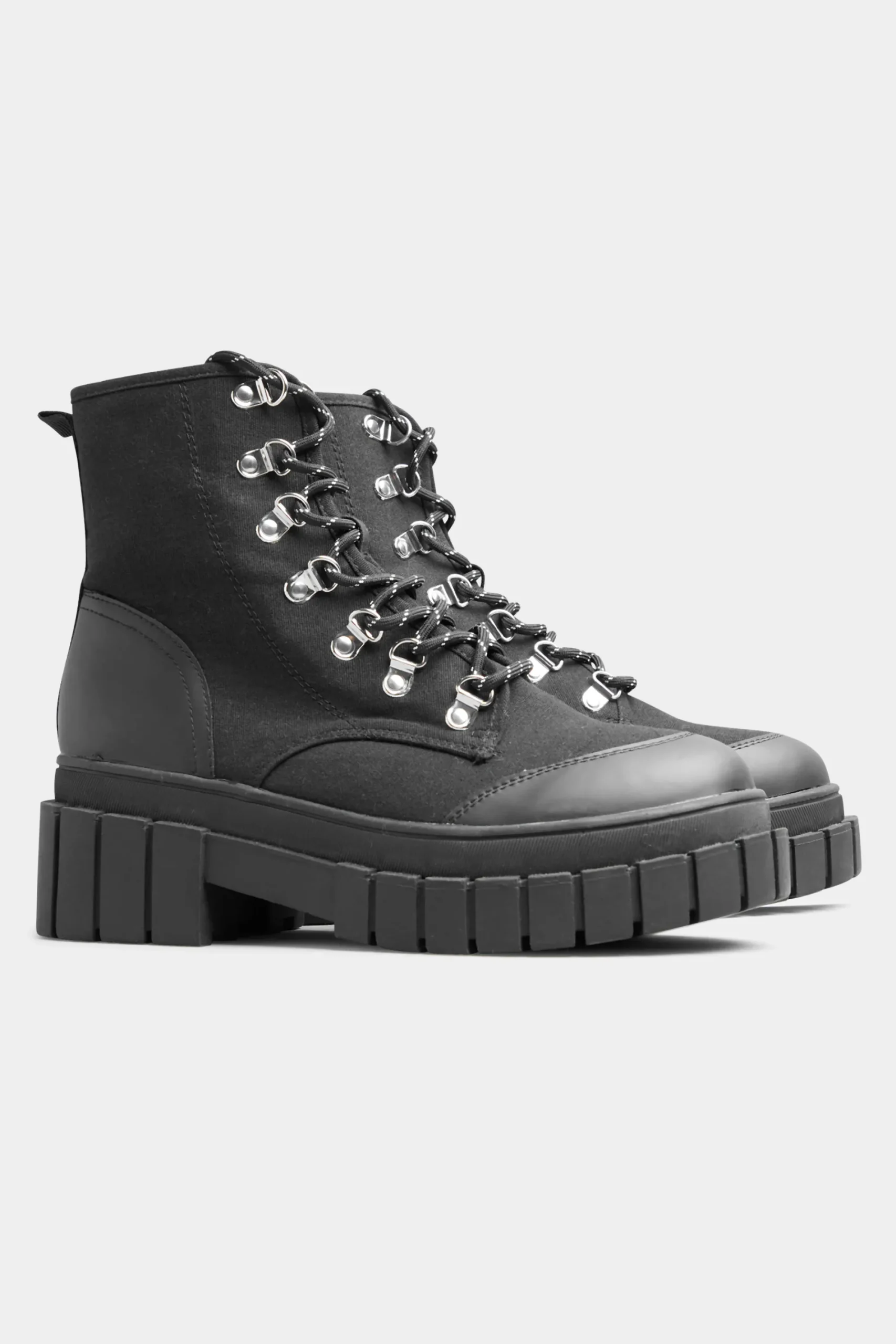 M&Co Limited Collection Limited Collection Black Canvas Chunky Combat Boots In Wide E Fit>Women Boots