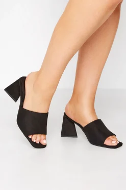 M&Co Limited Collection Limited Collection Black Triangular Heeled Mules In Wide E Fit & Extra Wide Eee Fit>Women Mules & Sliders