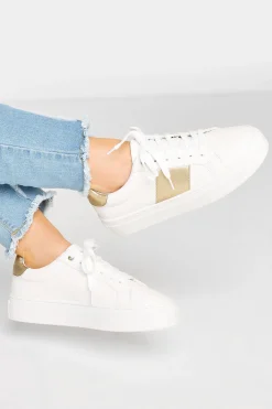 M&Co Limited Collection Limited Collection White & Gold Stripe Trainers In Wide Eee Fit>Women Trainers