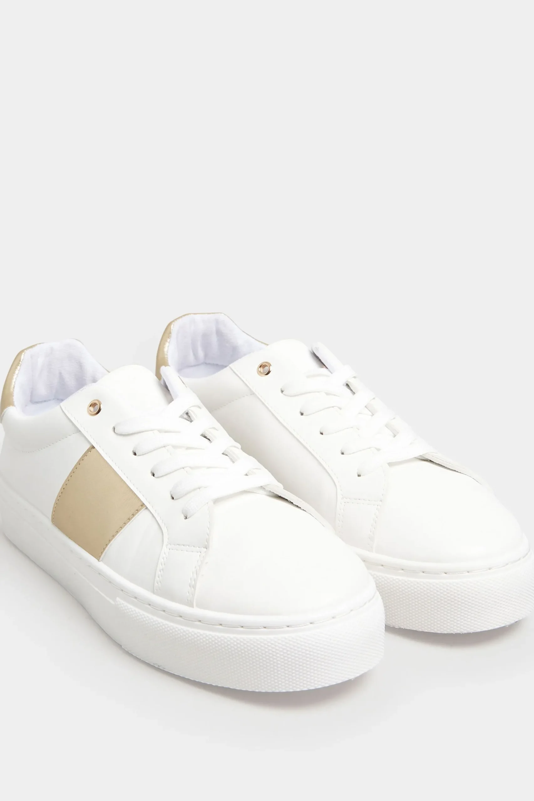 M&Co Limited Collection Limited Collection White & Gold Stripe Trainers In Wide Eee Fit>Women Trainers