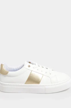 M&Co Limited Collection Limited Collection White & Gold Stripe Trainers In Wide Eee Fit><noscript><img width=
