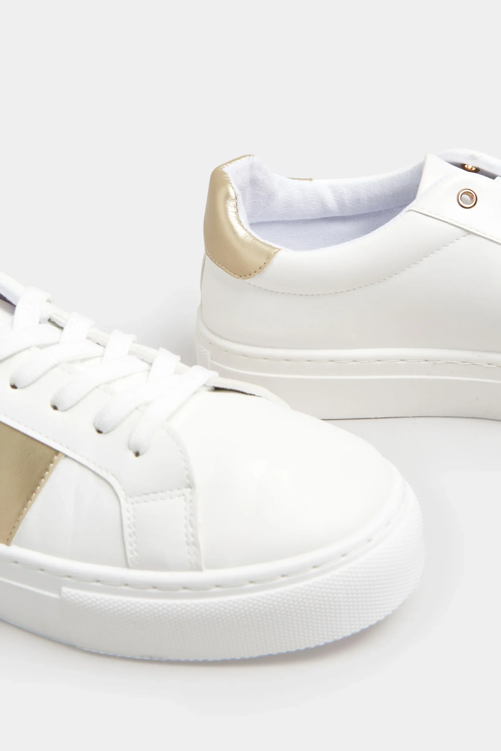 M&Co Limited Collection Limited Collection White & Gold Stripe Trainers In Wide Eee Fit>Women Trainers