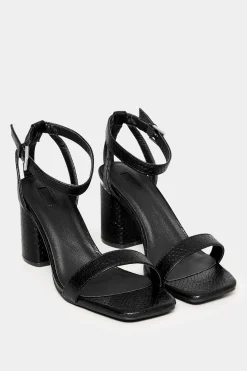 M&Co Limited Collection Limited Collection Black Snake Print 2 Part Block Heel Sandals In Wide E Fit & Extra Wide Eee Fit>Women Heels
