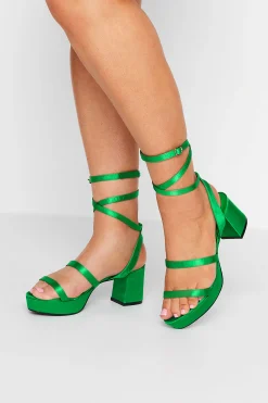 M&Co Limited Collection Limited Collection Green Satin Strappy Platform Heels In Wide E Fit & Extra Wide Eee Fit>Women Heels
