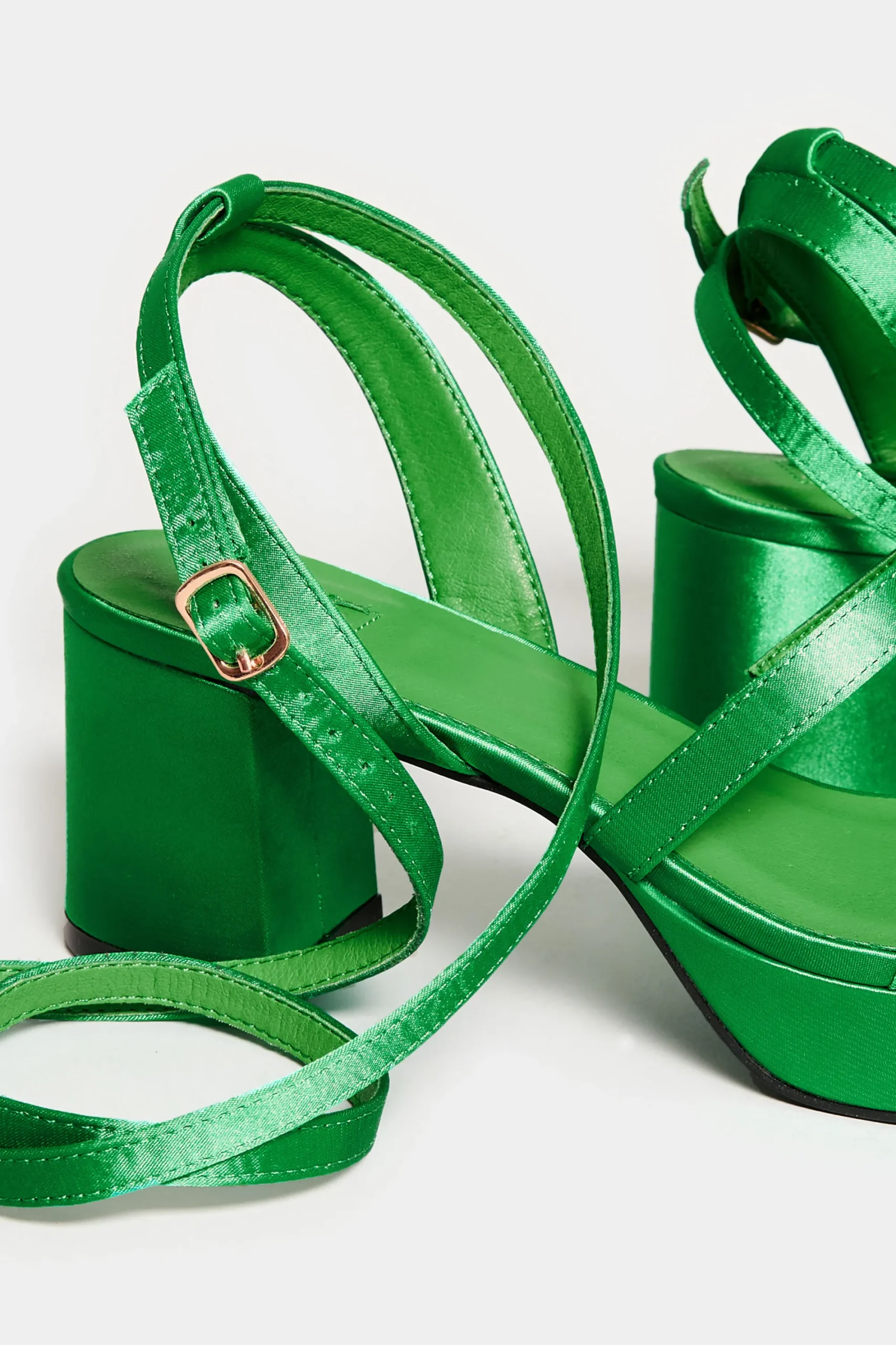 M&Co Limited Collection Limited Collection Green Satin Strappy Platform Heels In Wide E Fit & Extra Wide Eee Fit>Women Heels