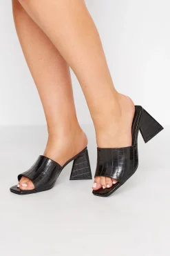 M&Co Limited Collection Limited Collection Black Triangular Heeled Croc Mules In Wide E Fit & Extra Wide Eee Fit>Women Mules & Sliders