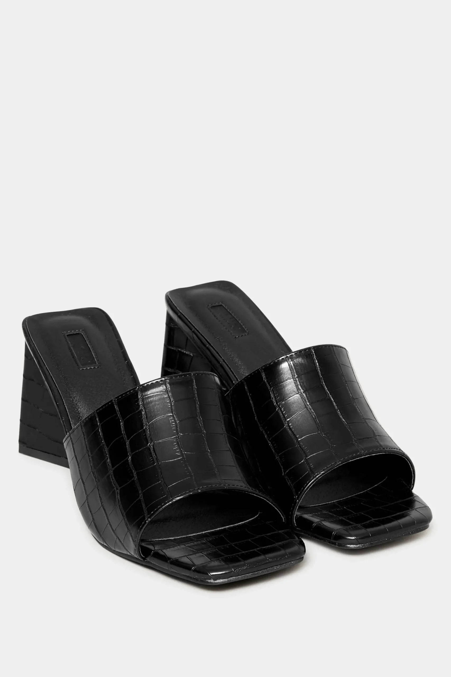 M&Co Limited Collection Limited Collection Black Triangular Heeled Croc Mules In Wide E Fit & Extra Wide Eee Fit>Women Mules & Sliders