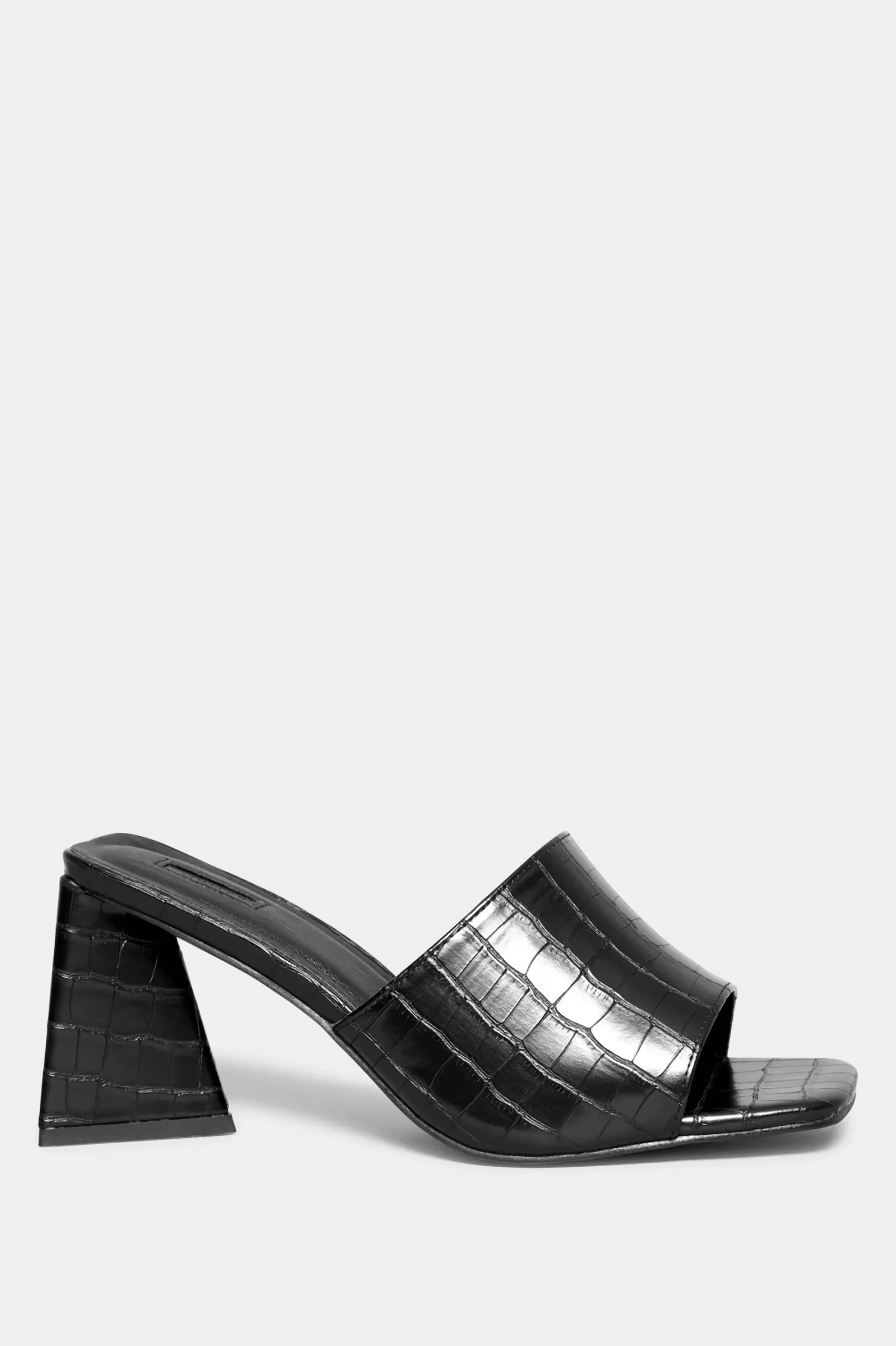 M&Co Limited Collection Limited Collection Black Triangular Heeled Croc Mules In Wide E Fit & Extra Wide Eee Fit>Women Mules & Sliders