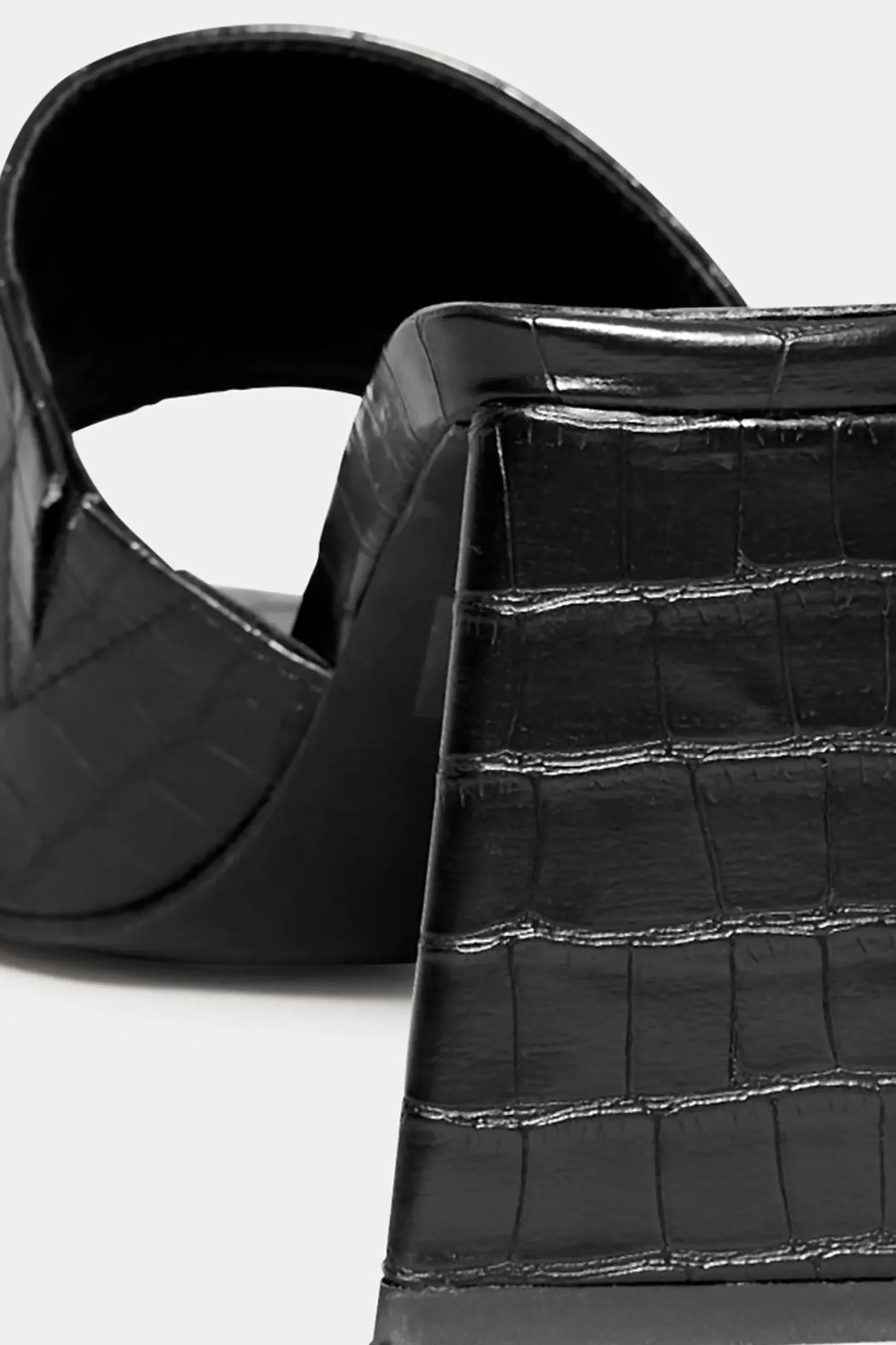 M&Co Limited Collection Limited Collection Black Triangular Heeled Croc Mules In Wide E Fit & Extra Wide Eee Fit>Women Mules & Sliders