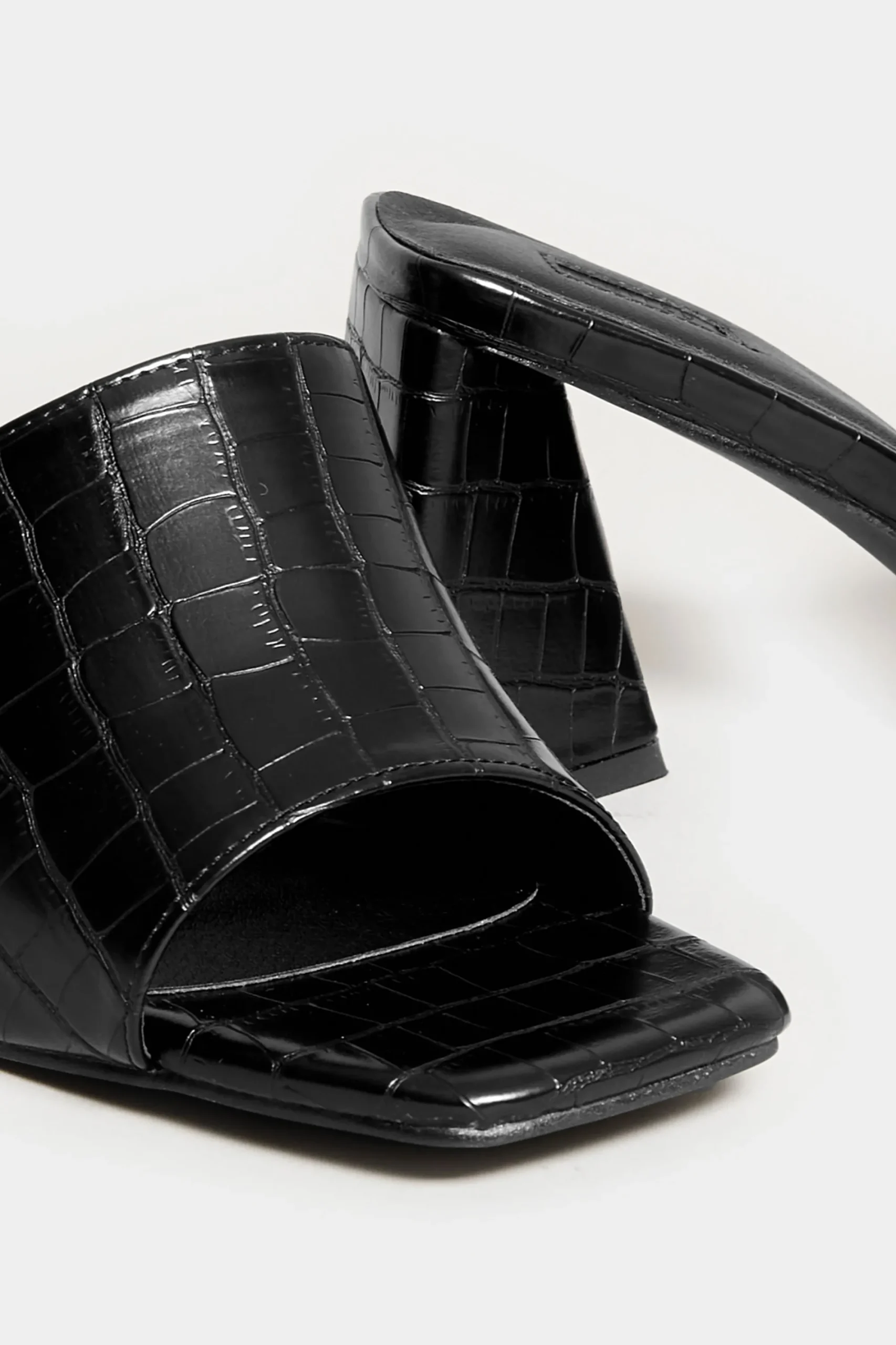 M&Co Limited Collection Limited Collection Black Triangular Heeled Croc Mules In Wide E Fit & Extra Wide Eee Fit>Women Mules & Sliders