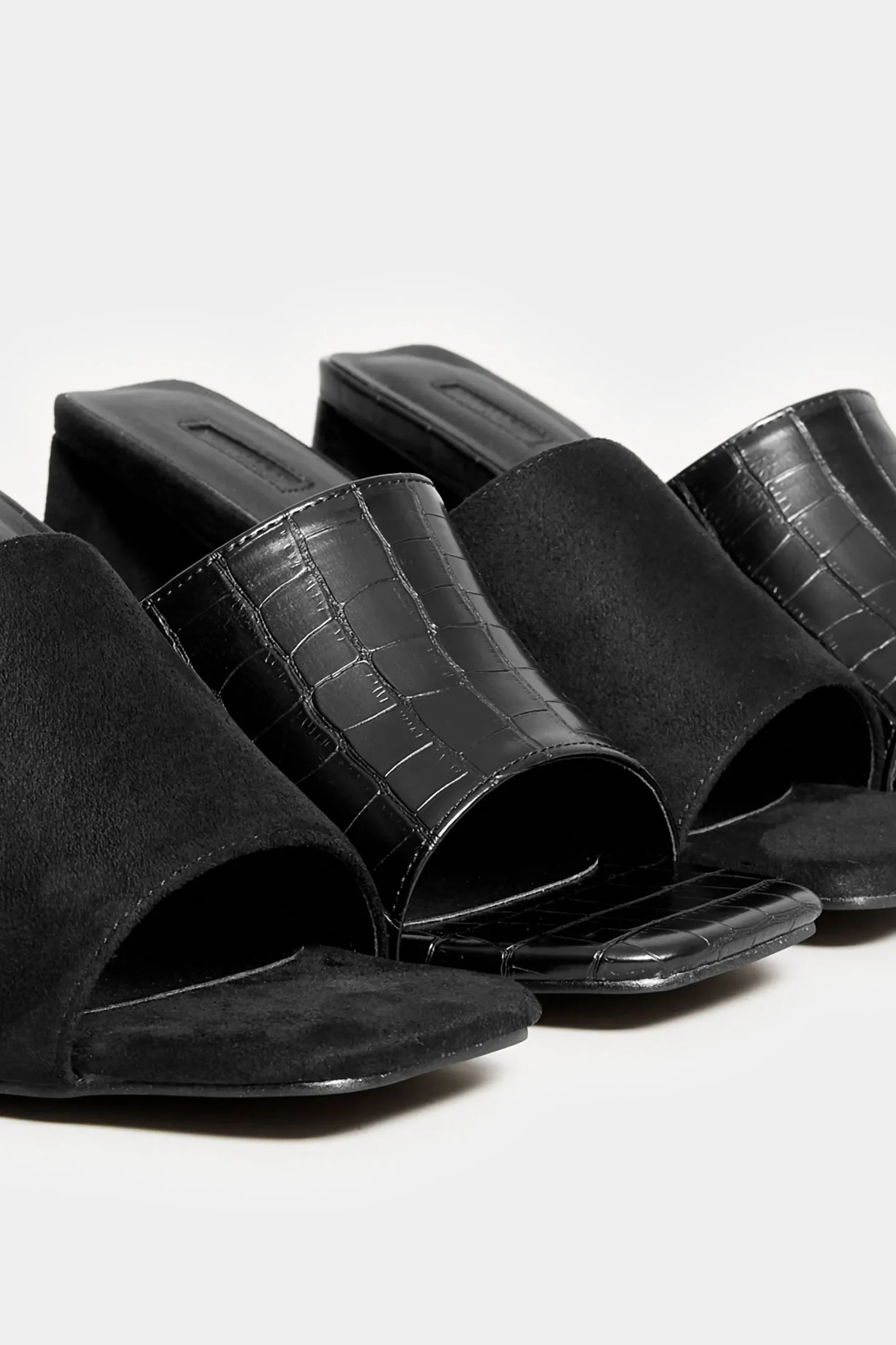 M&Co Limited Collection Limited Collection Black Triangular Heeled Croc Mules In Wide E Fit & Extra Wide Eee Fit>Women Mules & Sliders