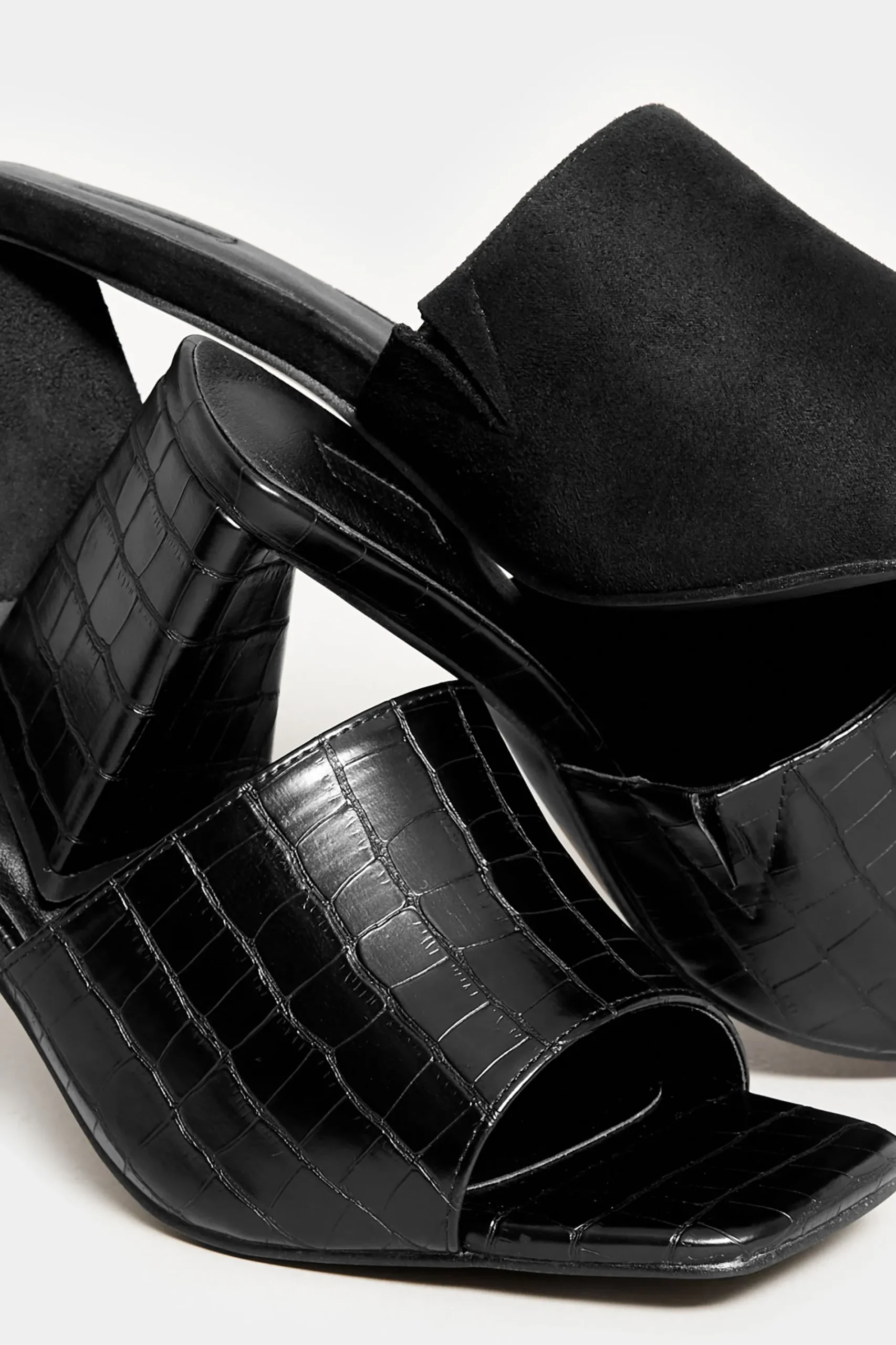 M&Co Limited Collection Limited Collection Black Triangular Heeled Croc Mules In Wide E Fit & Extra Wide Eee Fit>Women Mules & Sliders