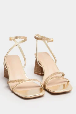 M&Co Limited Collection Limited Collection Gold Diamante Strappy Heel Sandals In Wide E Fit & Extra Wide Eee Fit>Women Heels