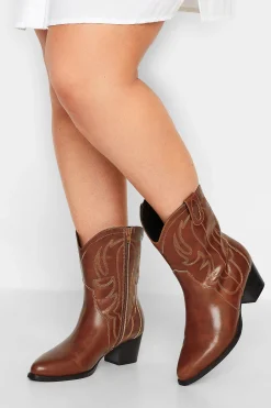 M&Co Limited Collection Limited Collection Brown Cowboy Ankle Boots In Extra Wide Eee Fit>Women Boots