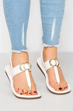 M&Co Limited Collection Limited Collection White & Gold Double Ring Sandals In Wide E Fit & Extra Wide Eee Fit>Women Sandals