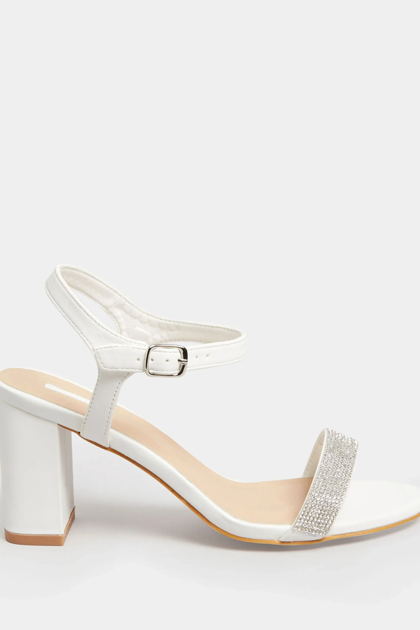 M&Co Limited Collection Limited Collection White Diamante Block Heel Sandal In Wide E Fit & Extra Wide Eee Fit>Women Heels