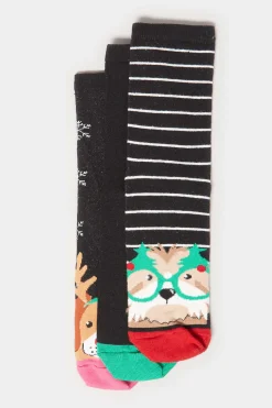 M&Co Lts Lts 3 Pack Black Christmas Dog Novelty Ankle Socks>Women Socks