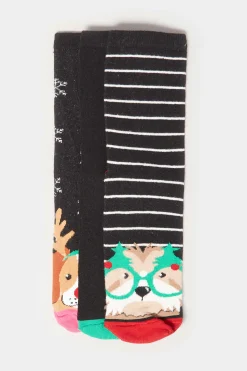 M&Co Lts Lts 3 Pack Black Christmas Dog Novelty Ankle Socks><noscript><img width=