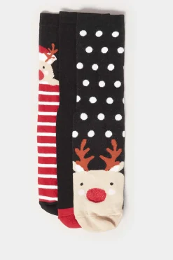 M&Co Lts Lts 3 Pack Black Novelty Reindeer Ankle Socks><noscript><img width=